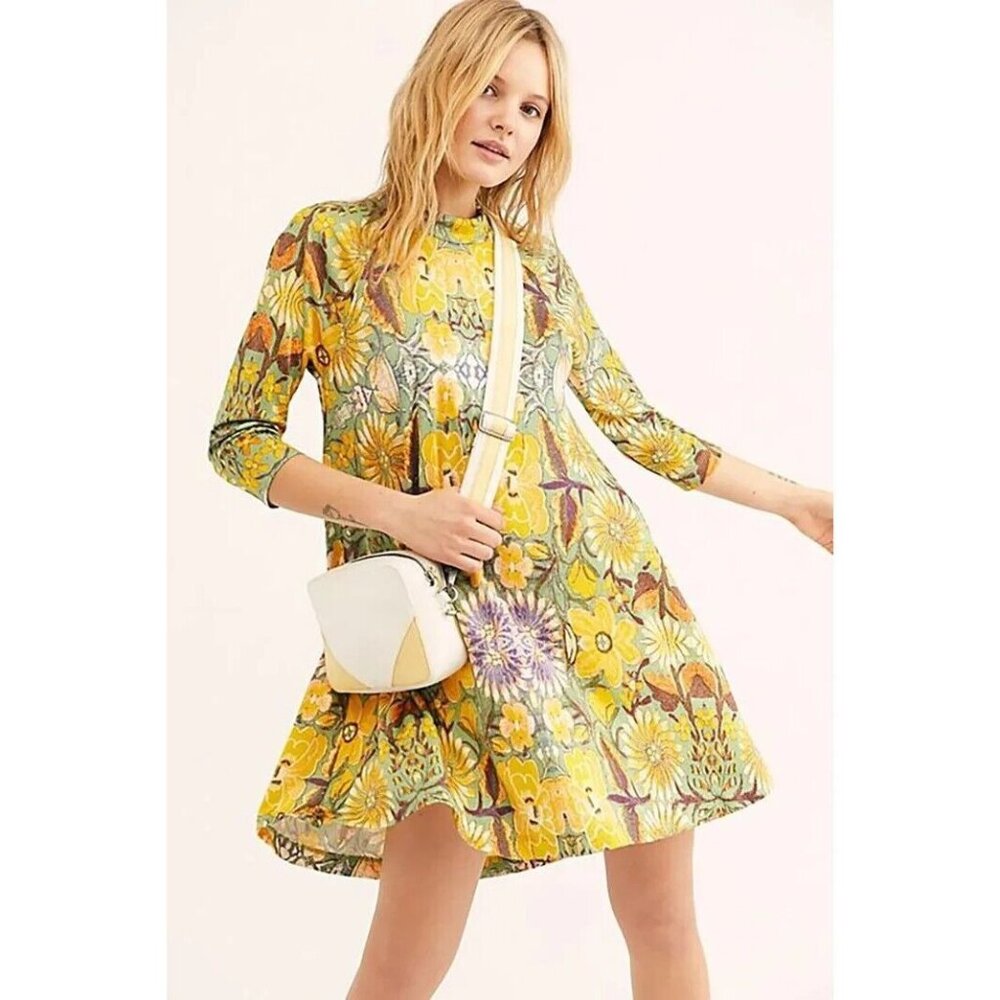 Free People Yellow Floral Mini Dress